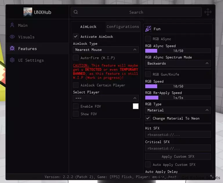 Flick Script Roblox UNXHub - Auto Shoot, Aimbot, ESP