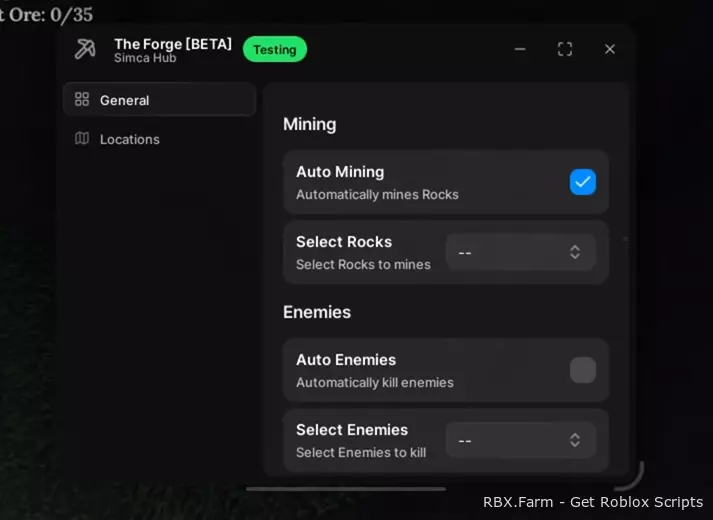 The Forge Script Simca Hub: AUTO MINING, FORGE, KILL (NO KEY!!)